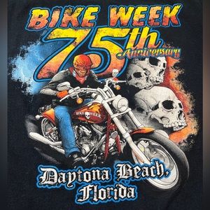 Biker BIKE WEEK black T-shirt Men Med DAYTONA BEACH 75th Anniversary Motorcycle